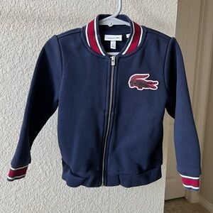 Lacoste Navy Zip Up Sweater with Red and White Trim